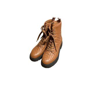 Marc Fisher Quilted Brown Lace-Up Ankle Boots With Side Zipper & Lug Sole 9.5